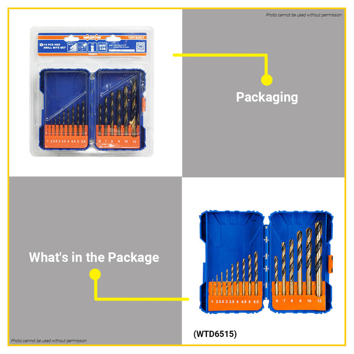 BUILDMATE Wadfow 15pcs HSS / M2 Steel Drill Bits Set 1mm-12mm Metalworking Twist Drill Heavy Duty High-Speed Steel Drilling Set - WHT