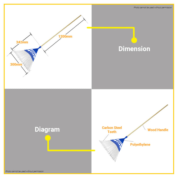 BUILDMATE Wadfow 22T Polly Steel Leaf Rake With Flexible Tines Wide Head Leaf Rake Outdoor Cleaning For Gardening & Landscaping WXW7A22 - WHT