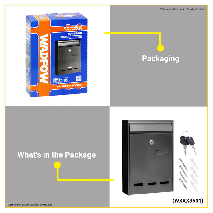 BUILDMATE Wadfow Wall-Mounted Mailbox With Secure Lock & Key Weatherproof Lockable Outdoor Postbox Mail Delivery Storage Letterbox for Home & Office - WHT