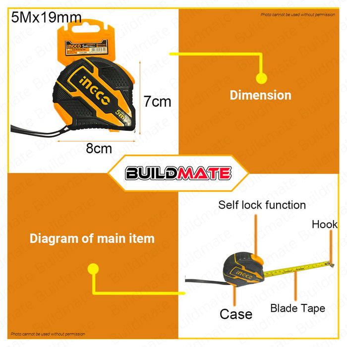 BUILDMATE Ingco Self Locking Steel Measuring 5Mx19MM Tape Measure Dual ...