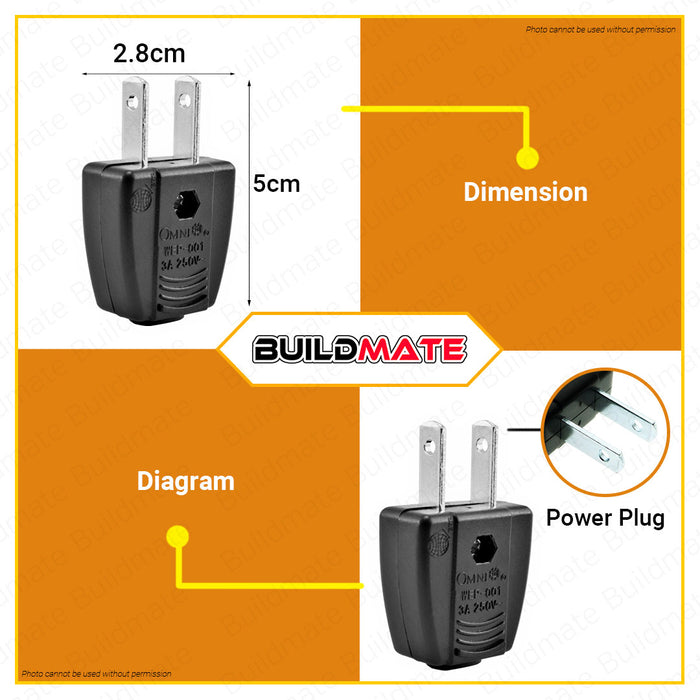 [WHOLESALE] BUILDMATE Omni 30pcs Electrical Plug 3A 250V RANDOM COLOR Only 2 Flat Pin Home Appliance DIY Wall Power Plug WEP001