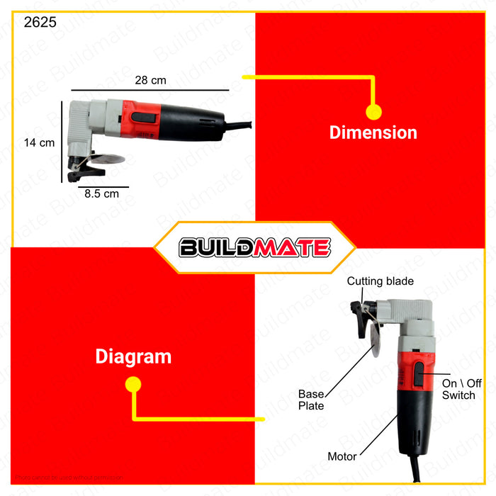 BUILDMATE Ken Industrial Electric Scissors Shear Cutter 2.5mm 500W Heavy Duty Shear Scissor Electric Shear Electric Sheet Metal Shear Snip Scissor Cutter Mild Steel Cutting Power Tool 2625 •