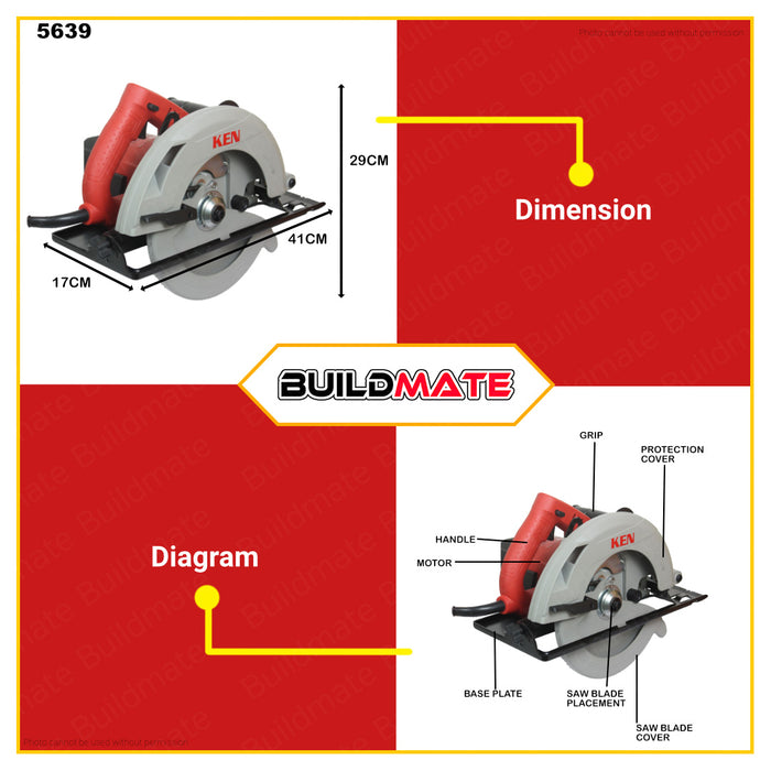 BUILDMATE Ken Industrial Circular Saw 235MM 2100W Wood Cutting Power Saws Electric Cutting Saw Heavy Duty Power Saw Cutting Machine Portable Woodworking Electric Saw Power Tools 5639 •