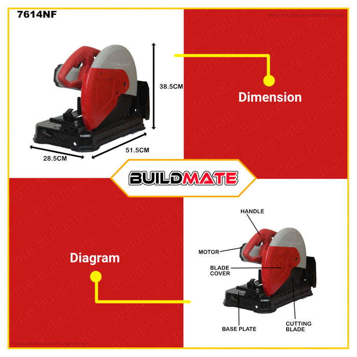 BUILDMATE Ken Industrial Cut Off Chop Saw Machine 355mm 2400W Heavy Duty Electric Metal Cut-off Saw Chopsaw Machine Metal Cutting Saw Cutting Machine for Metal Cut Off Machine 7614NF •