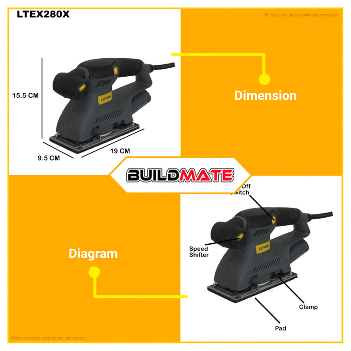 BUILDMATE Lotus Orbital Sheet Sander 250W | 280W Finish Sander Machine Wood Orbital Sanding Finish Machine Sander Electric Finishing Sander Wood Sander Polishing Machine Electric Sander with Sandpaper Power Tools LTEX250X | LTEX280X • LPT