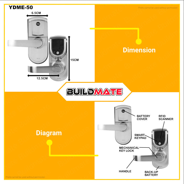 BUILDMATE Yale Essential RFID Series Dead Latch Digital Entrance Tubular Lever Door Lock Doorlock Keypad Lock Security Lock Smart Lock Anti-theft Lock Touch Password Lock Main Door Lock Electronic Lock Smart Entry Digital Intelligent Lock YDME-50 / YDME50