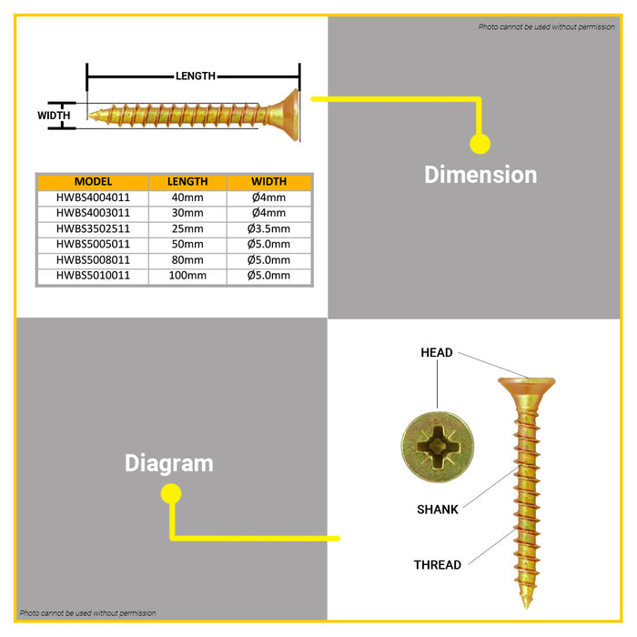 BUILDMATE Ingco Chipboard Screw Yellow Zinc Plated Finish Flat Head Pozi Drive Woodworking Screws SOLD PER BOTTLE - IHT