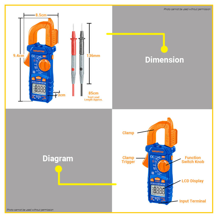 BUILDMATE Wadfow Digital AC/DC Clamp Meter 400A 4000 Counts Voltage Measurement Electrical Diode Tester LCD Display with Backlight WDM65035 - WPT