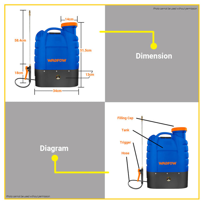 BUILDMATE Wadfow 12V Lead-Acid Cordless Backpack Sprayer 16L Rechargeable Garden Battery Tank Electric Knapsack Power Sprayer Gardening Tool WLSY1512 - WCPT