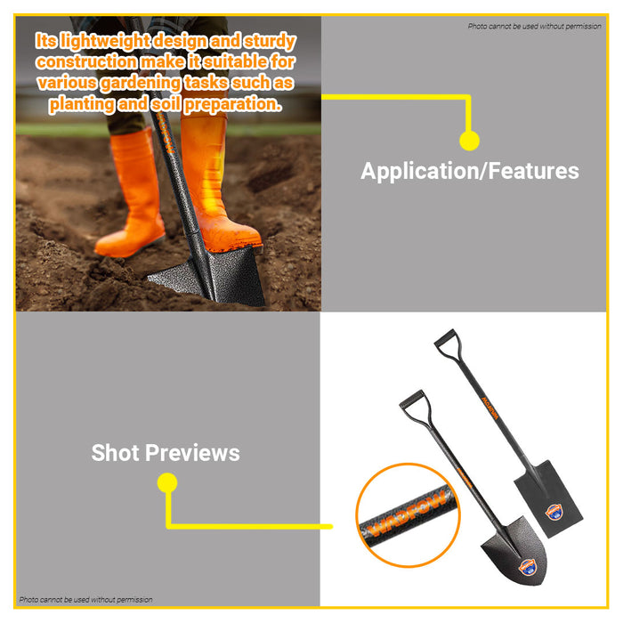 BUILDMATE Wadfow All Steel Round / Square Metal Shovel 1000mm With D-Shaped Handle Digger Heavy Duty Gardening Digging Spade Pala SOLD PER PIECE - WHT