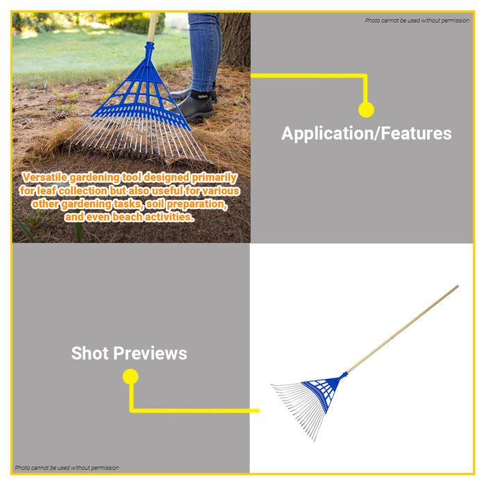 BUILDMATE Wadfow 22T Polly Steel Leaf Rake With Flexible Tines Wide Head Leaf Rake Outdoor Cleaning For Gardening & Landscaping WXW7A22 - WHT
