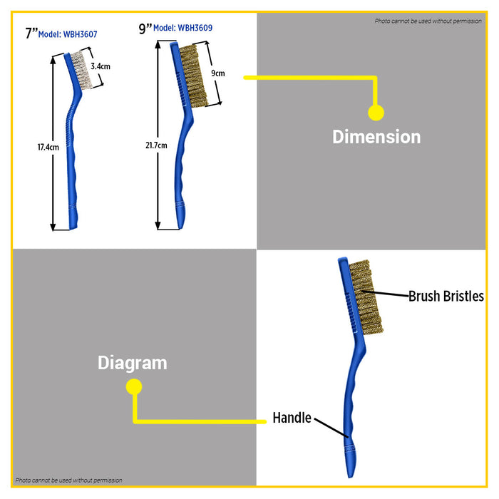 BUILDMATE Wadfow 3pcs Abrasive Brush Set 7" / 9" Abrasive Nylon Brass Steel Bristles Rust Removal Paint Scrubbing Cleaning Polishing Brush Set - WHT