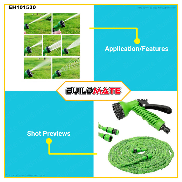 BUILDMATE Meco Expandable Garden Hose with Multi-Function Jet Water Gun Up to 30M Water Garden Hose with Hose Spray Set Garden Hose Spray Nozzle Gun Watering Plants, Car Wash Garden Tools EH101530 •