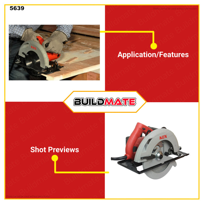BUILDMATE Ken Industrial Circular Saw 235MM 2100W Wood Cutting Power Saws Electric Cutting Saw Heavy Duty Power Saw Cutting Machine Portable Woodworking Electric Saw Power Tools 5639 •
