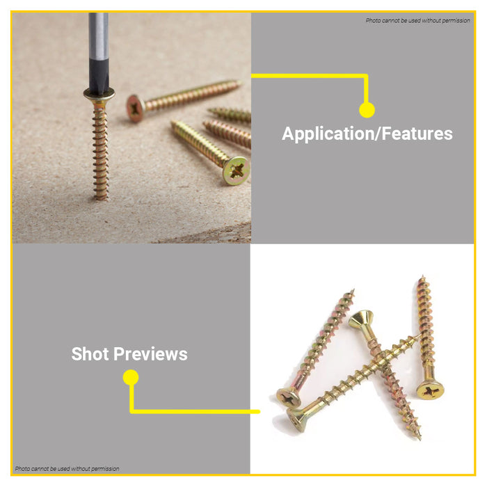 BUILDMATE Ingco Chipboard Screw Yellow Zinc Plated Finish Flat Head Pozi Drive Woodworking Screws SOLD PER BOTTLE - IHT