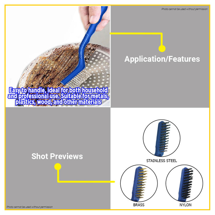 BUILDMATE Wadfow 3pcs Abrasive Brush Set 7" / 9" Abrasive Nylon Brass Steel Bristles Rust Removal Paint Scrubbing Cleaning Polishing Brush Set - WHT