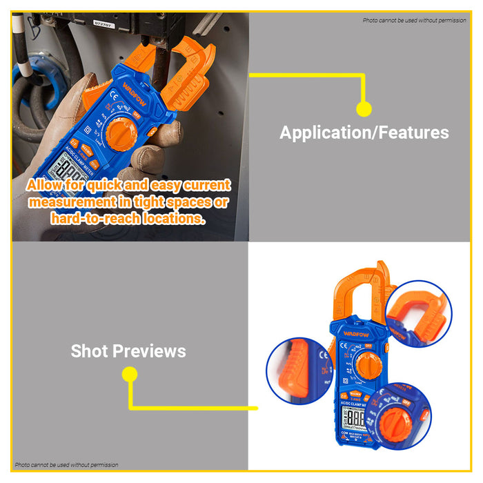 BUILDMATE Wadfow Digital AC/DC Clamp Meter 400A 4000 Counts Voltage Measurement Electrical Diode Tester LCD Display with Backlight WDM65035 - WPT