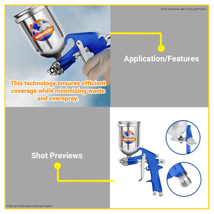 BUILDMATE Wadfow Base Coat / Gravity Feed Air Spray Gun 100cc / 400cc / 600cc w/o Quick Plug High Quality Finish Car Paint Sprayer For DIY & Automotive Use - WHT