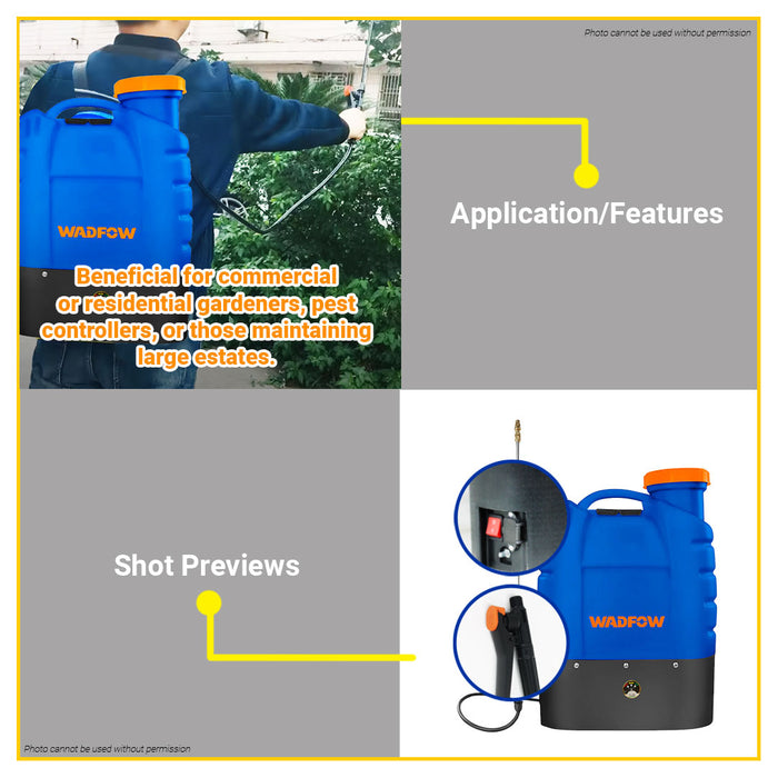 BUILDMATE Wadfow 12V Lead-Acid Cordless Backpack Sprayer 16L Rechargeable Garden Battery Tank Electric Knapsack Power Sprayer Gardening Tool WLSY1512 - WCPT