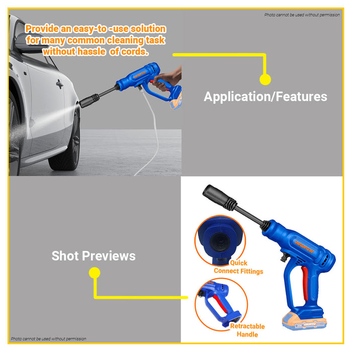 BUILDMATE Wadfow 20V Cordless Pressure Washer 24.5 Bar 2-Pattern Rechargeable Car Wash Water Spray Gun Power Washer Cleaner Sprayer Cleaning Tool - ICPT