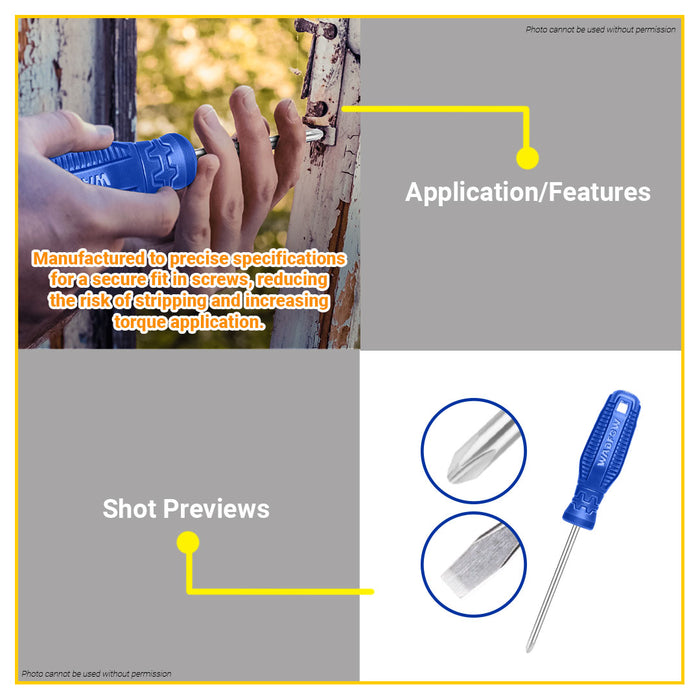 BUILDMATE Wadfow Screwdriver Phillips Cross / Slotted Flat Head Round Shank Magnetic Fastening Repair Hand Tools Screw Driver SOLD PER PIECE - WHT