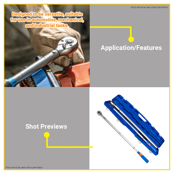 BUILDMATE Wadfow 1" / 3/4" Preset Torque Wrench Cr-V+Cr-Mo Chrome Plated Pre-calibrated Torque Socket Wrench Nut Bolt Remover Repair Hand Tools - WHT