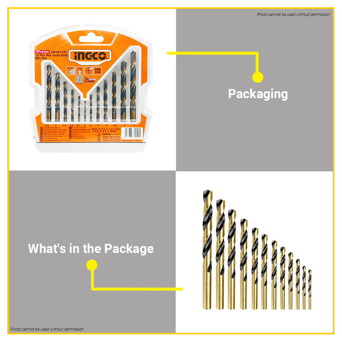 INGCO Original 12 PCS HSS Drill Bit SET AKDB1125 Metal Drilling •BUILDMATE• IHT