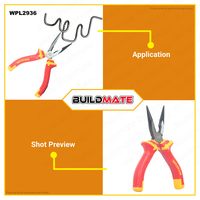 BUILDMATE Wadfow Insulated Long Nose Pliers 6" | 8" Inch  Flat Wire Cutter Hand Tool for Bending WHT