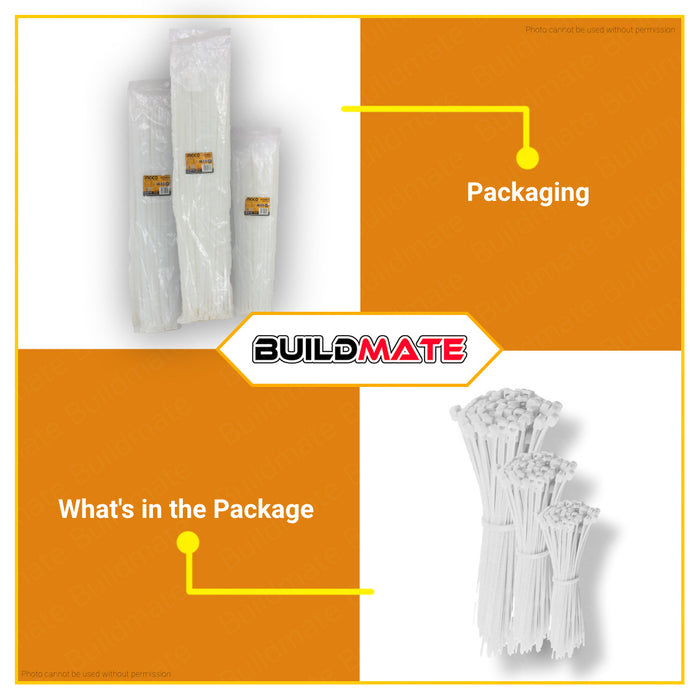 BUILDMATE Ingco 100PCS/SET Cable Ties 550MM - 750MM [SOLD PER PACK] White Cable Tie Self Locking Cable Ties Zip Ties Nylon Tie Wraps Multi-Purpose Variety Wire Ties Electrical Cable Ties HCT55090 | HCT72090 | HCT76090 • IHT
