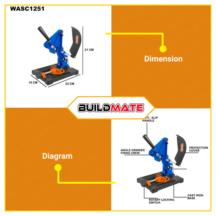BUILDMATE Wadfow Angle Grinder Stand Bracket Stand Cutting Grinder Stand Bracket Support Angle Grinder Holder Stand Cutter Support Bracket Cast Iron Base Cutter Metal Bracket Base Cutting Support Bracket Machine for 100-125mm WASC1251 • WHT