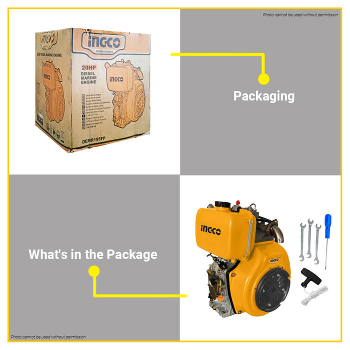 BUILDMATE Ingco 16HP - 20HP Single-Cylinder 4-Stroke Diesel Marine Engine with Stainless Pipe DEMR188FAP | DEMR192FP | DEMR195FP - IIT