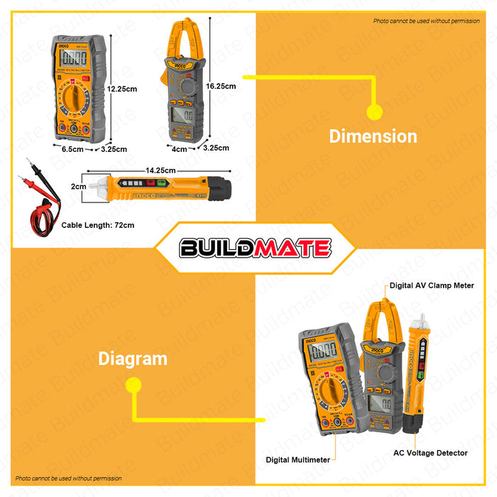 BUILDMATE Ingco 3PCS/SET Electrical Test Kit Digital Multimeter Tester Digital Clamp Meter AC Voltage Detector Multi Tester Multimeter Volt Multimeter Electric Tester DM3028 • IPT
