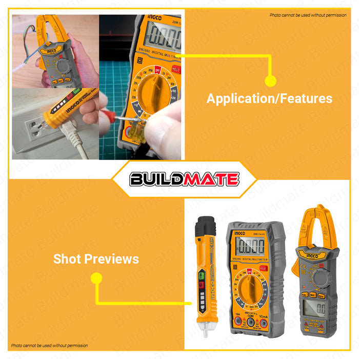 BUILDMATE Ingco 3PCS/SET Electrical Test Kit Digital Multimeter Tester Digital Clamp Meter AC Voltage Detector Multi Tester Multimeter Volt Multimeter Electric Tester DM3028 • IPT