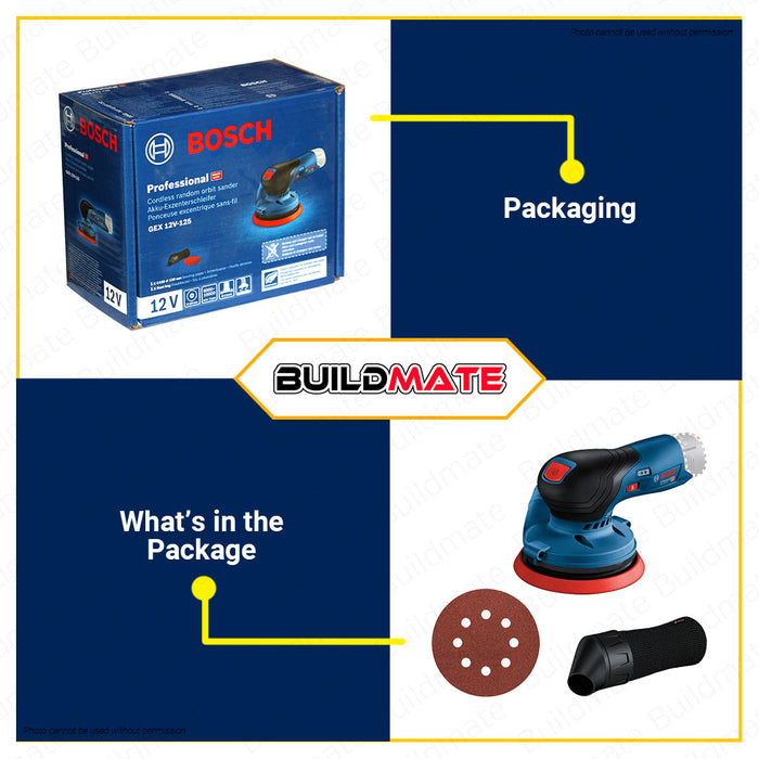 BUILDMATE Bosch Cordless Random Orbit Sander 12V 125mm Orbital Sander Finishing Sander Wood Orbital Sanding Finish Wood Sander Polishing Machine Electric Sander Metal Sander GEX12V-125 Solo 0601372101 • BLC