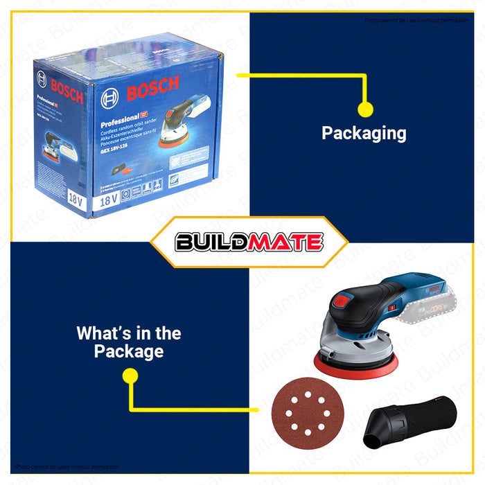 BUILDMATE Bosch Cordless Random Orbital Sander Wood 18V 125mm Variable Speed (BARE TOOL) Wood Sander Orbital Sander Finishing Sander Wood Orbital Sanding Finish Polishing Machine Electric Sander GEX18V-125 0601372201 • BLC