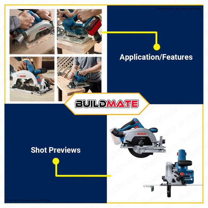 BUILDMATE Bosch Brushless 18V Cordless Circular Saw with Parallel Guide Heavy Duty Cutting Saw Wood Cutting Saw Power Saws Hand-held Circular Saw Power Tools Saw for Wood GKS185-LI 06016C12L1 • BLC
