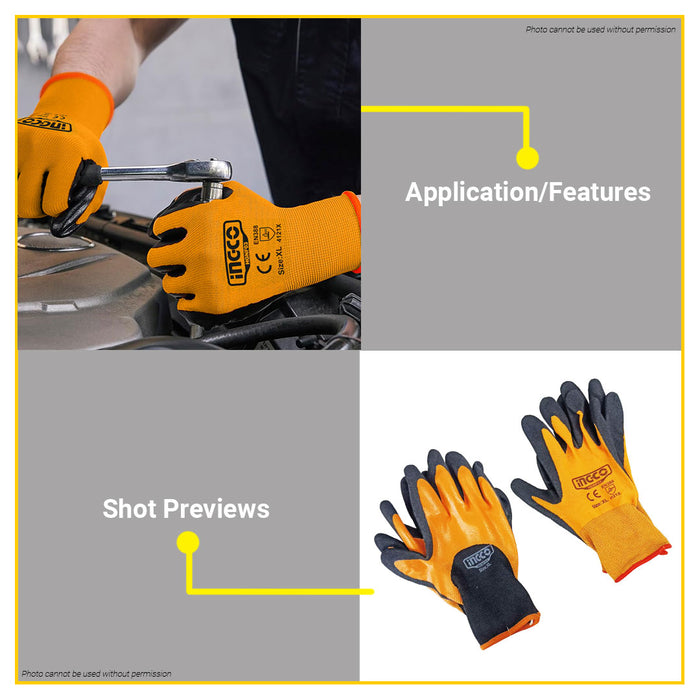 BUILDMATE Ingco Frosted Nitrile Coated Oil Resistant XL Industrial Work Safety Protective Durable Work Grip Gloves SOLD IN PAIR HGNF01 / HGNF03 - IHT