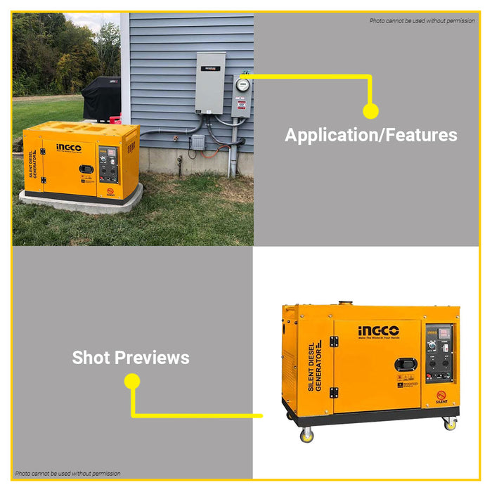 BUILDMATE Ingco 17L Silent Diesel Generator Single Phase Air-cooled 100% Copper Coil Alternator IPT