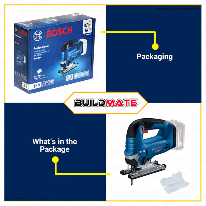 BUILDMATE Bosch Cordless Jigsaw 18V Electric Jigsaw Wood Jig Saw Wood Cutter Woodworking Wood Jig Saw Cutting Pull Hand Variable Speed GST185-LI Solo 06015B30L4 • BLC
