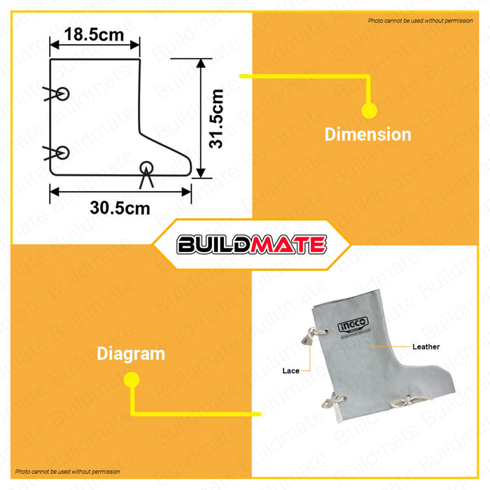 BUILDMATE Ingco Welding Leather Cover Cowhide Leather Shoe Cover Work Safety Cover Welding Protection Shoes Cover Welding Foot Cover Guard Shoes Covers Welder Foot Cover HGVL01 • IHT