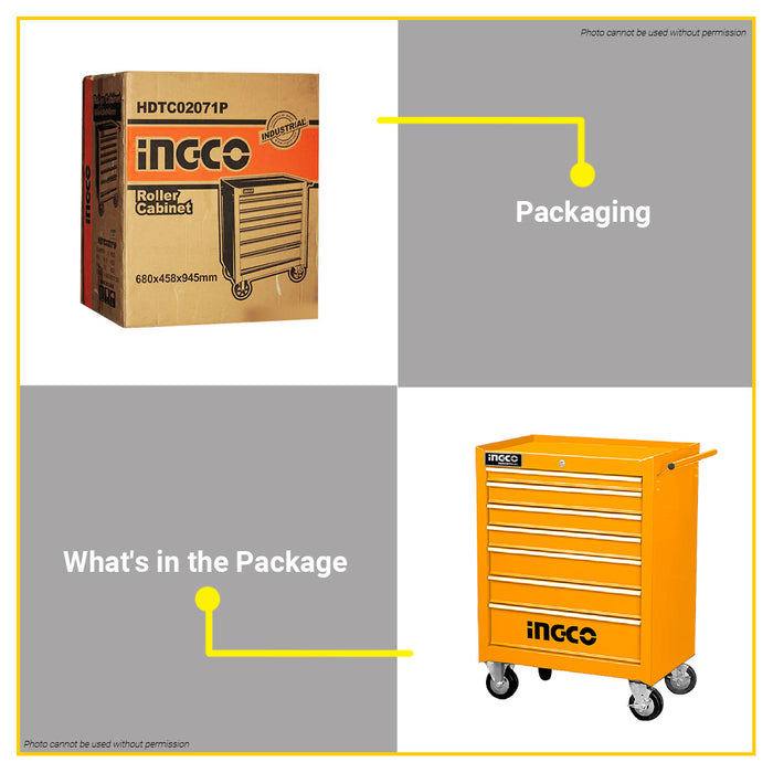 INGCO Metal Roller Cabinet Tool Box Organizer with Wheels 7pcs Drawer Tool Storage Cabinet Organizer 7 Layers Cabinet HDTC02071P •BUILDMATE• HT2