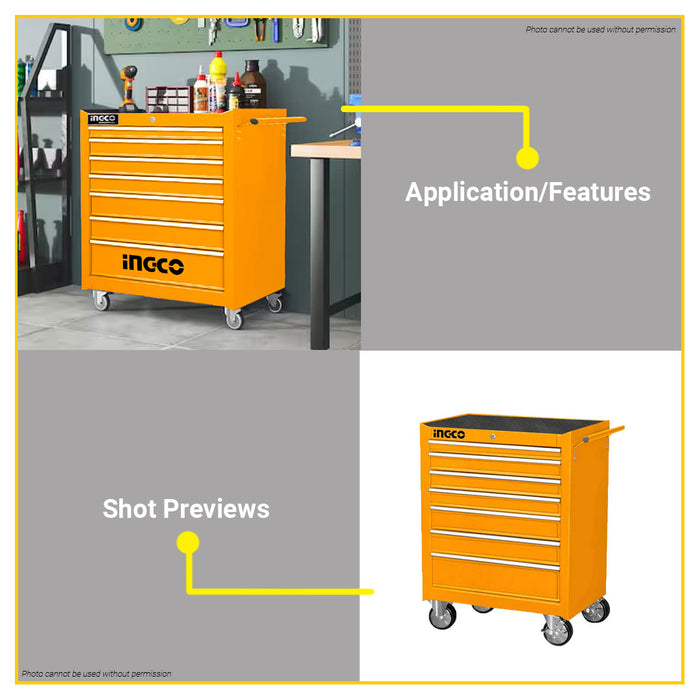 INGCO Metal Roller Cabinet Tool Box Organizer with Wheels 7pcs Drawer Tool Storage Cabinet Organizer 7 Layers Cabinet HDTC02071P •BUILDMATE• HT2