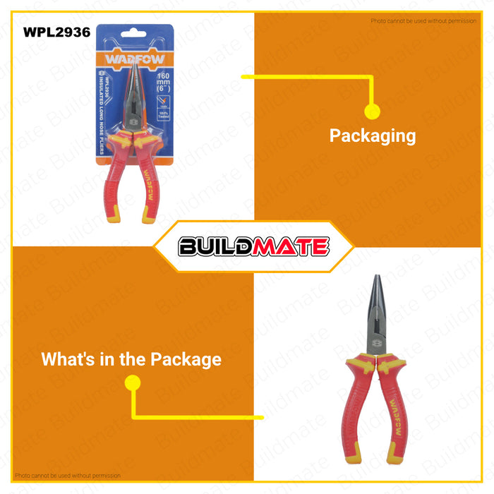 BUILDMATE Wadfow Insulated Long Nose Pliers 6" | 8" Inch  Flat Wire Cutter Hand Tool for Bending WHT