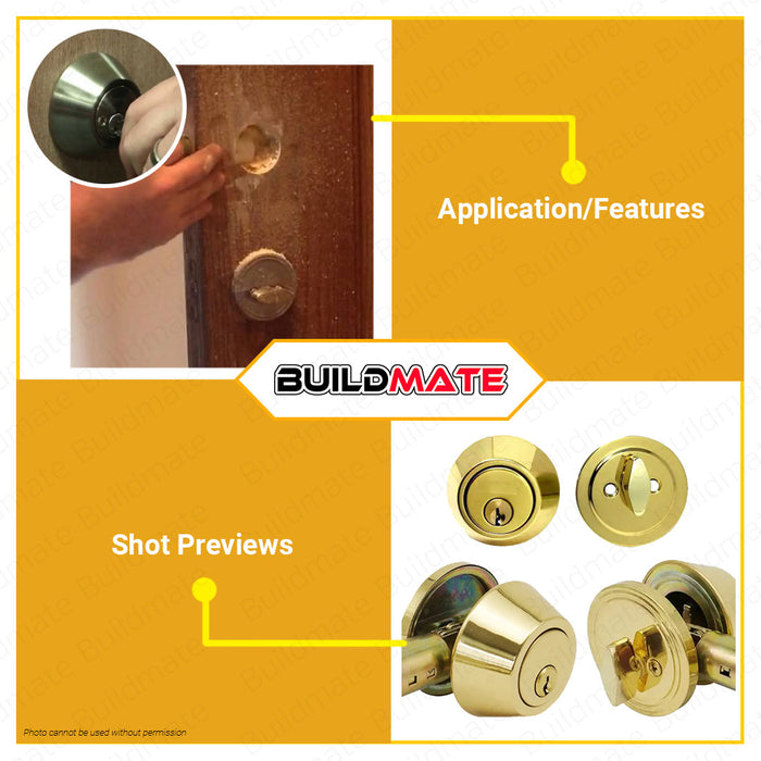 BUILDMATE Powerhouse Pro Series Single Dead Bolt Brass Finish Deadbolt Door Security Lock Single Type with 3 Keys Door Knob Lockset Doorknob Lock Set for Main Door Entrance Lockset PH7301PBSD • PHDH