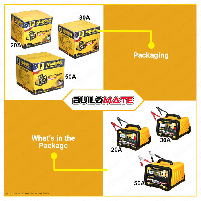 BUILDMATE Powerhouse Battery Charger 20A | 30A | 50A [SOLD PER PIECE] Fast Charger Automotive Charger Battery Maintainer Stable Power Supply Industrial Car Trolley Battery Charger Tools • PHI