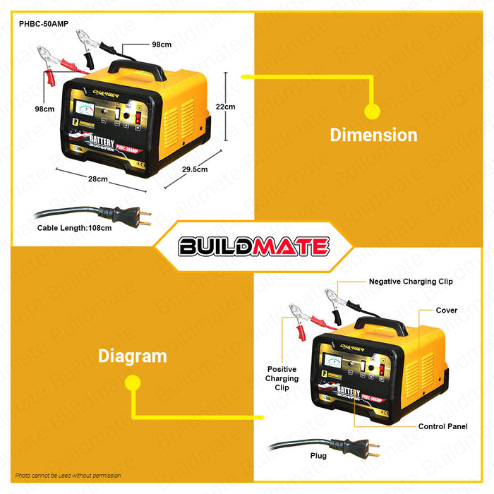 BUILDMATE Powerhouse Battery Charger 20A | 30A | 50A [SOLD PER PIECE] Fast Charger Automotive Charger Battery Maintainer Stable Power Supply Industrial Car Trolley Battery Charger Tools • PHI