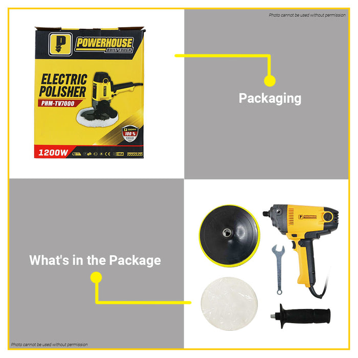 POWERHOUSE Electric Polisher Buffing Machine 1200W Electric Car Polisher Polishing Machine Variable Speed PHM-TV7000 •BUILDMATE• PHPT