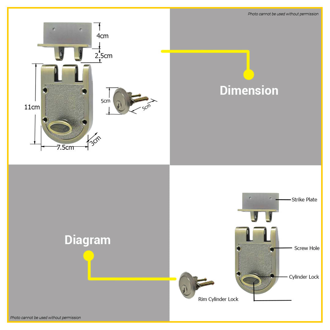 PLL Single Rim Deadlock Cylinder Dead Lock PLL88005-SYP •BUILDMATE ...