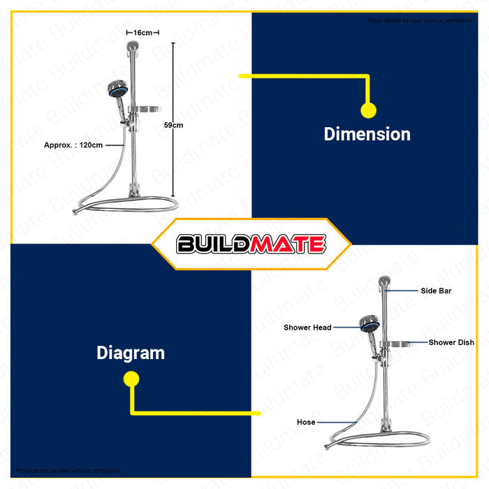 BUILDMATE Waterhouse 7 Function Shower Set Chrome Body Handheld Shower Head Showerhead with High Pressure Spray Shower Kit 7 Spray Settings S-39154C-1