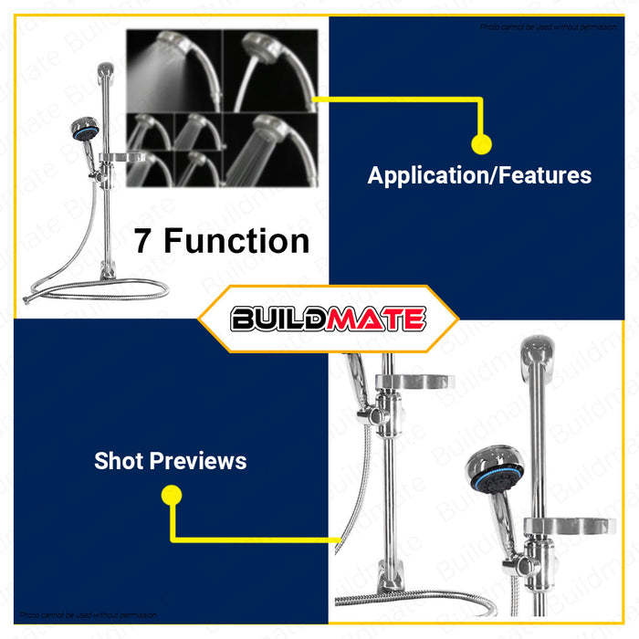 BUILDMATE Waterhouse 7 Function Shower Set Chrome Body Handheld Shower Head Showerhead with High Pressure Spray Shower Kit 7 Spray Settings S-39154C-1